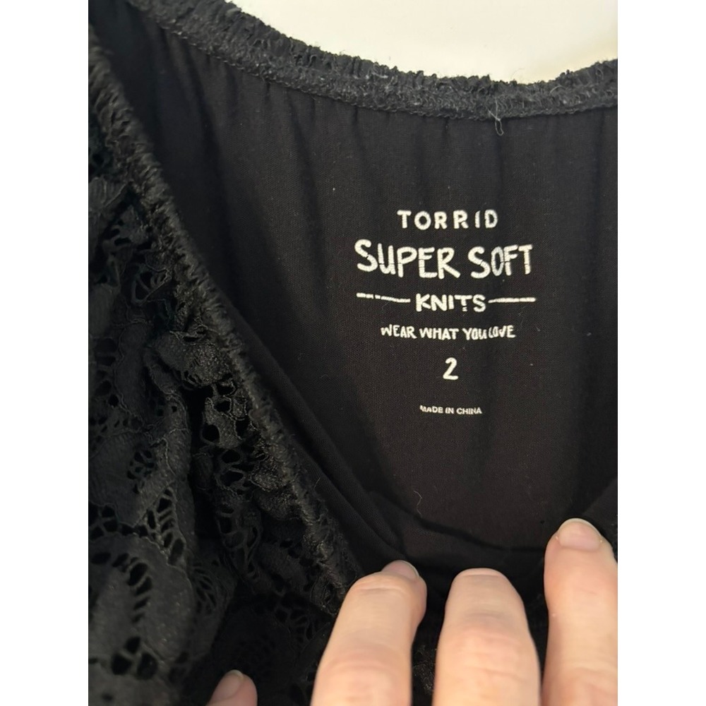 Torrid Super Soft Black Lace Off-Shoulder Ruffle Top - Plus Sz 2 Whimsigoth Boho - Picture 3 of 16